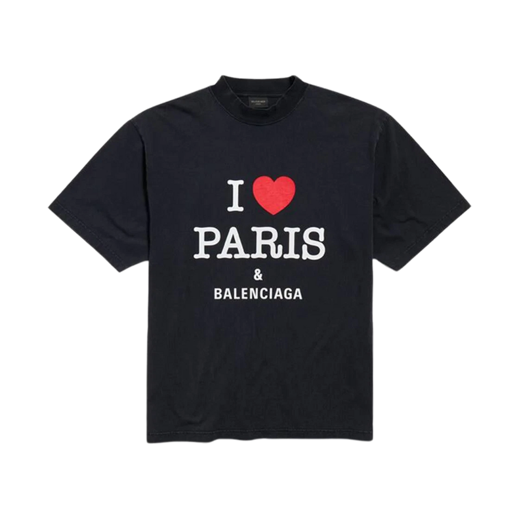 BALENCIAGA I LOVE PARIS MEDIUM FIT T-SHIRT BLACK FADED