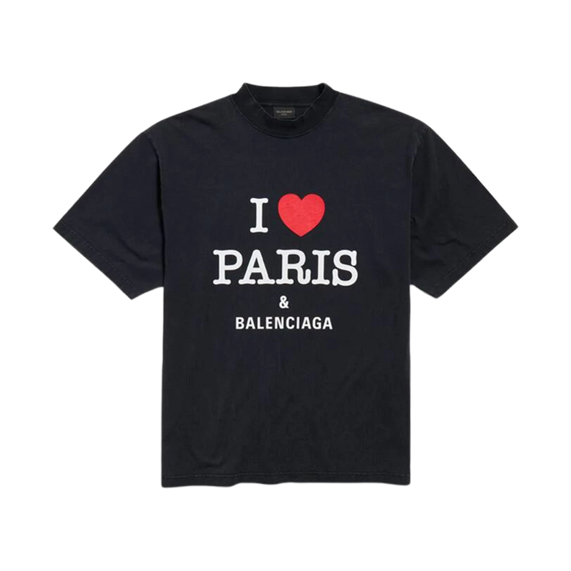 BALENCIAGA I LOVE PARIS MEDIUM FIT T-SHIRT BLACK FADED