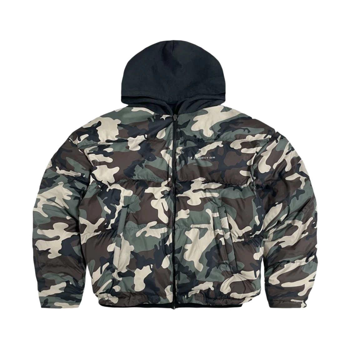 PROJECT G/R REVERSIBLE HOODED PUFFER JACKET BLACK