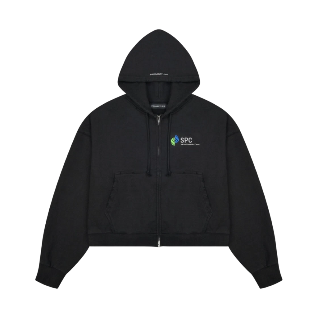 PROJECT G/R SPC CROPPED DISTRESSED ZIP HOODIE WASHED BLACK