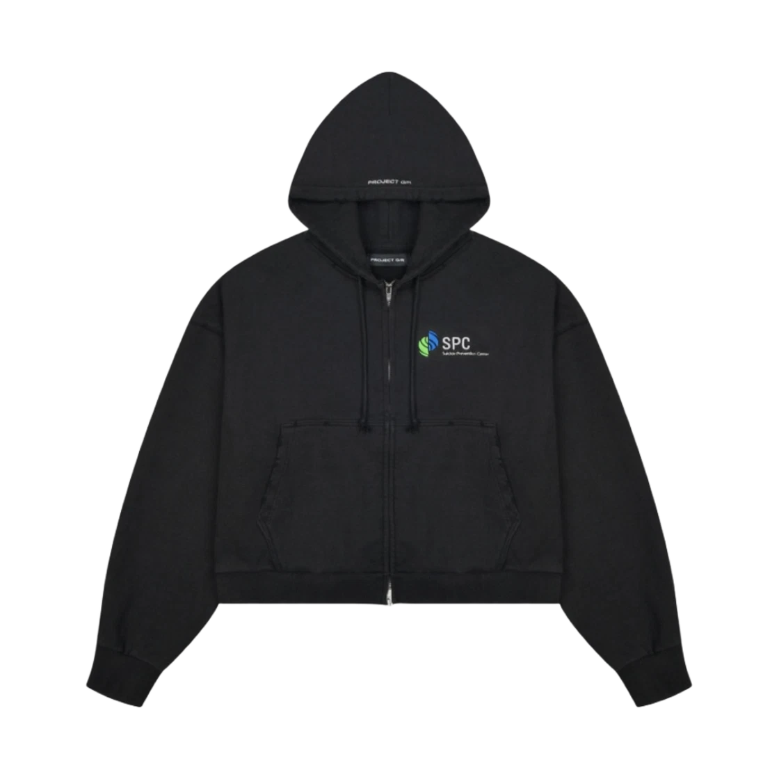 PROJECT G/R SPC CROPPED DISTRESSED ZIP HOODIE WASHED BLACK