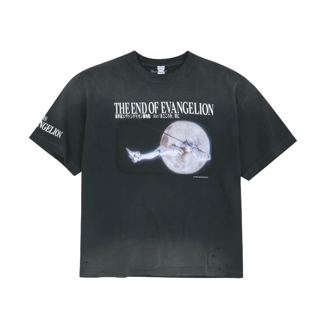 PROTOCOL INDEX X EVANGELION OVERDYED VINTAGE MASS PRODUCTION T-SHIRT CHARCOAL