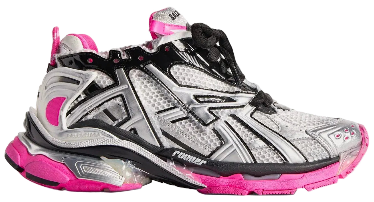 BALENCIAGA RUNNER MESH & NYLON SILVER / BLACK / NEON PINK LOW TOP SNEAKERS