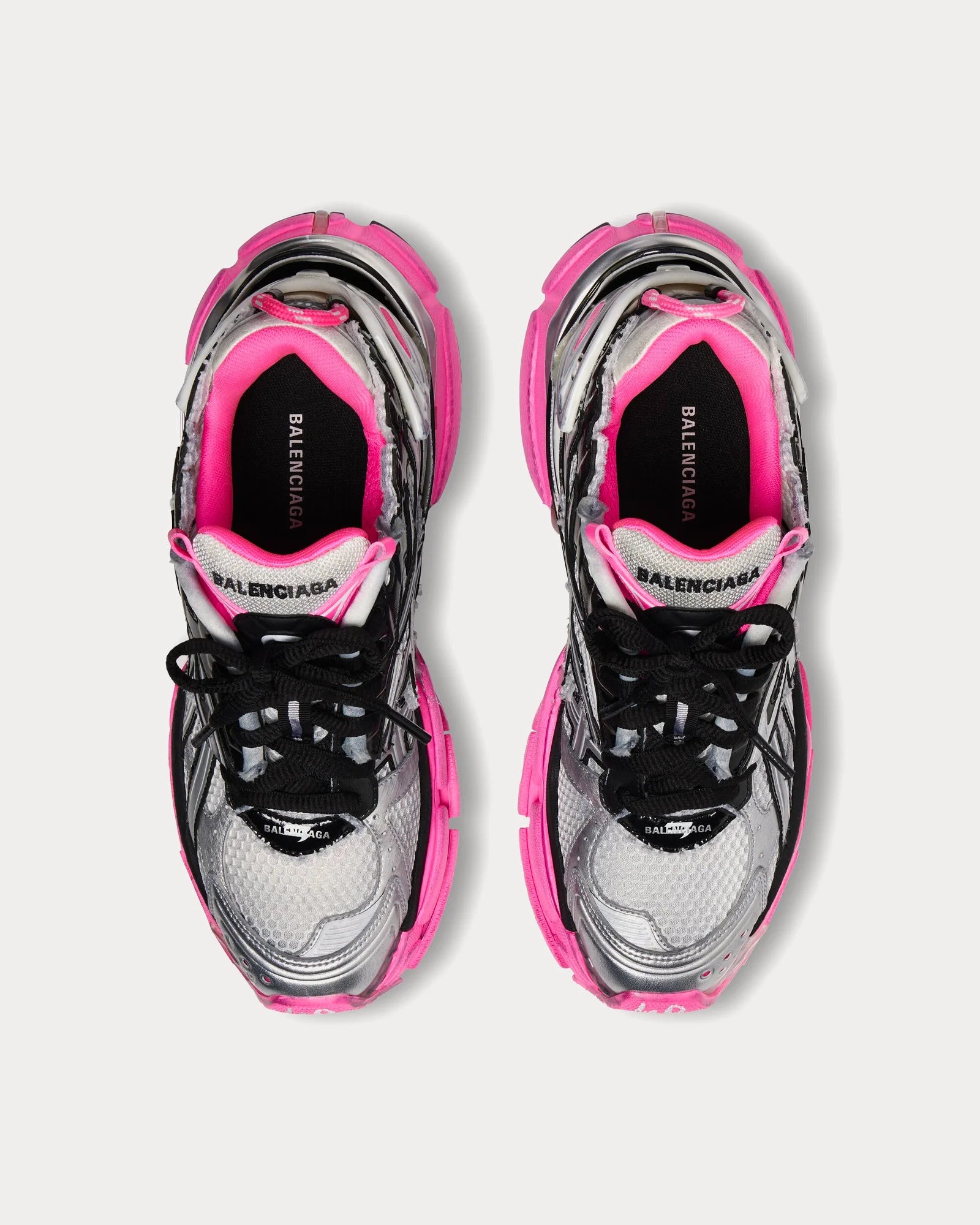 BALENCIAGA RUNNER MESH & NYLON SILVER / BLACK / NEON PINK LOW TOP SNEAKERS