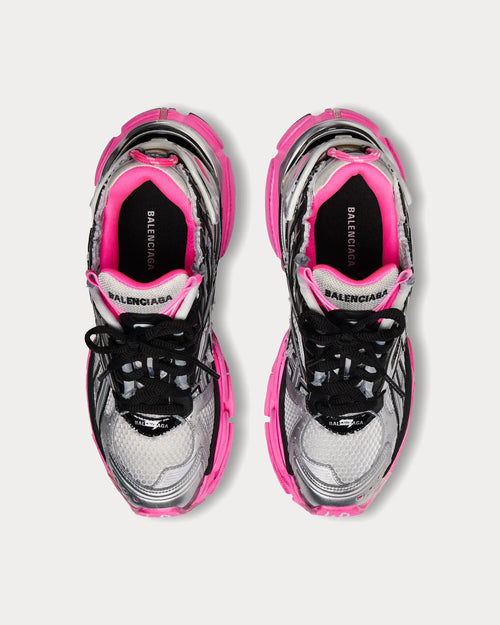 BALENCIAGA RUNNER MESH & NYLON SILVER / BLACK / NEON PINK LOW TOP SNEAKERS