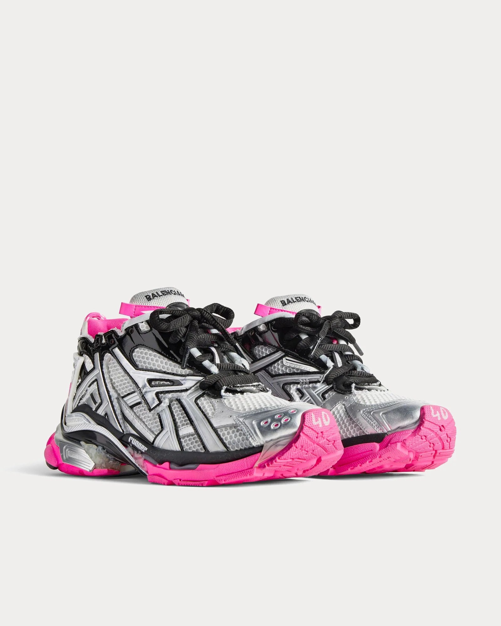 BALENCIAGA RUNNER MESH & NYLON SILVER / BLACK / NEON PINK LOW TOP SNEAKERS