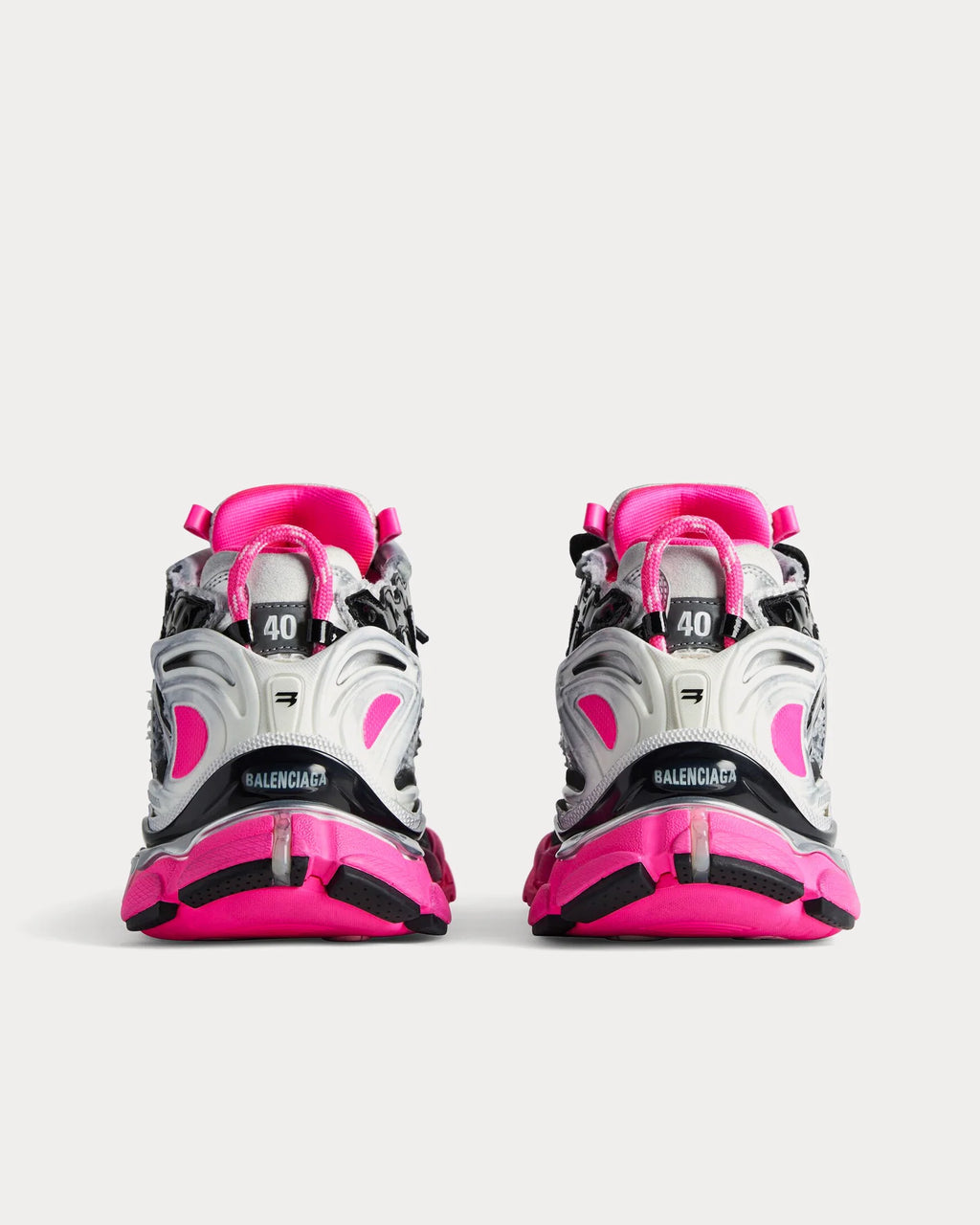 BALENCIAGA RUNNER MESH & NYLON SILVER / BLACK / NEON PINK LOW TOP SNEAKERS