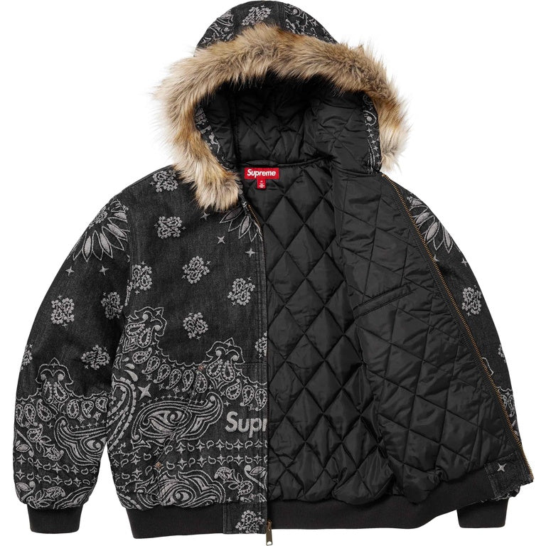 SUPREME BANDANA JACQUARD DENIM HOODED WORK JACKET