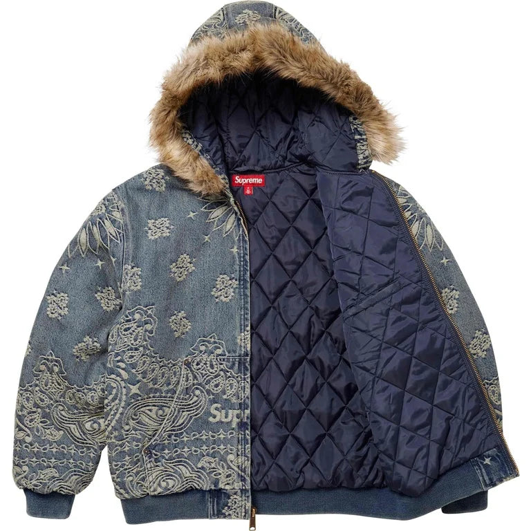 SUPREME BANDANA JACQUARD DENIM HOODED WORK JACKET