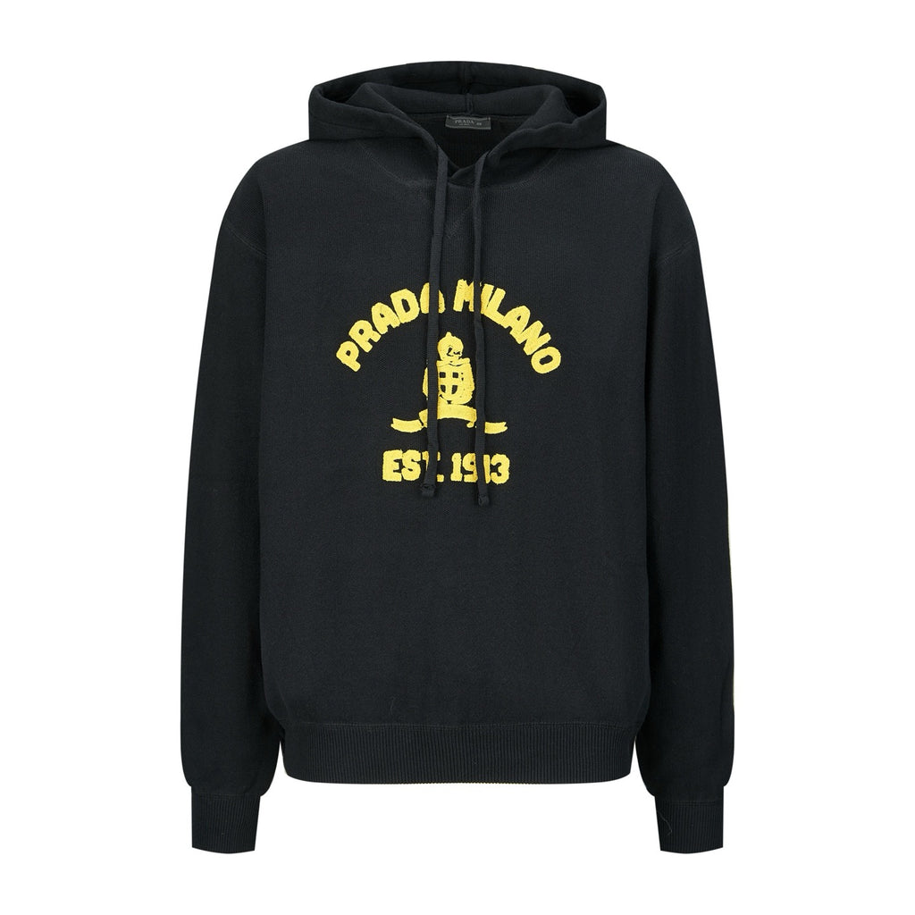 PRADA BLUE LOGO-EMBROIDERED HOODIE