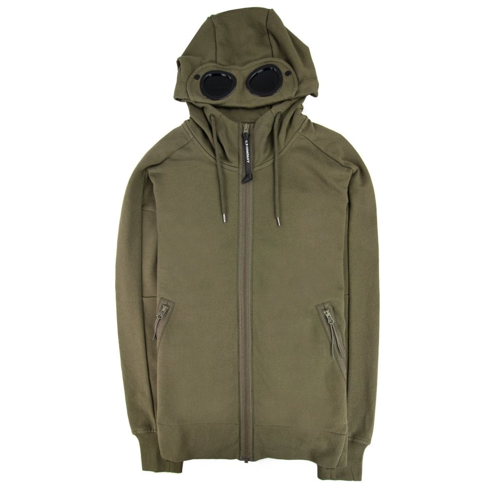 C.P. COMPANY ZIP-UP GOGGLES HOODIE IN KHAKI