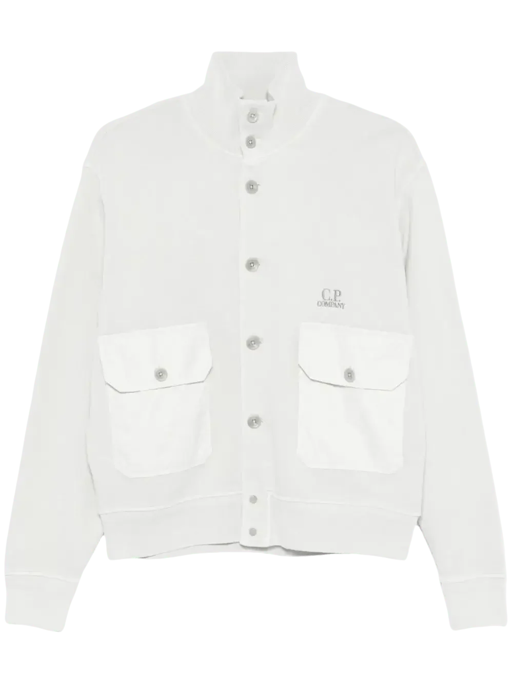 C.P. COMPANY COTTON DIAGONAL FLEECE FULL BUTTON SWEATSHIRT LIGHT GREY