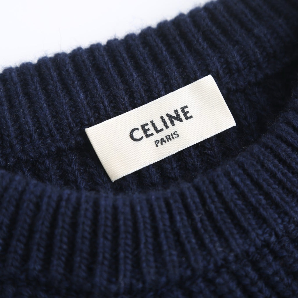 CELINE LOGO-EMBROIDERED RIBBED WOOL SWEATER