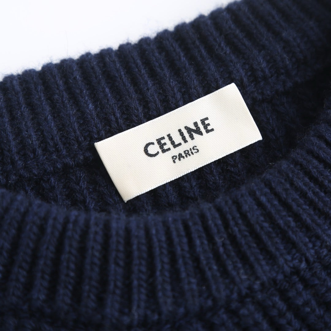 CELINE LOGO-EMBROIDERED RIBBED WOOL SWEATER