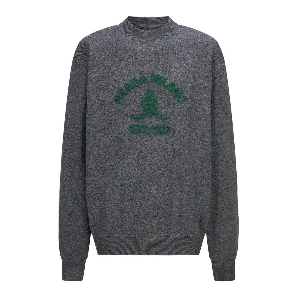 PRADA CASHMERE CREWNECK SWEATER WITH GRAPHIC PRINT