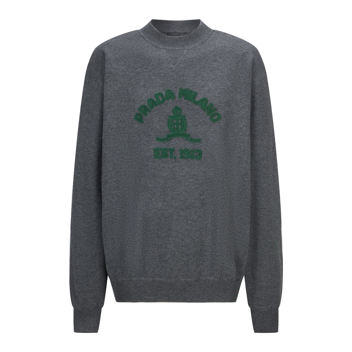 PRADA CASHMERE CREWNECK SWEATER WITH GRAPHIC PRINT