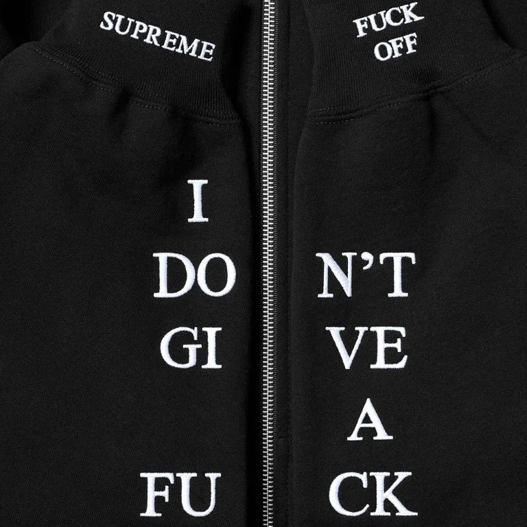 SUPREME IDGAF ZIP UP HOODED SWEATSHIRT IN BLACK