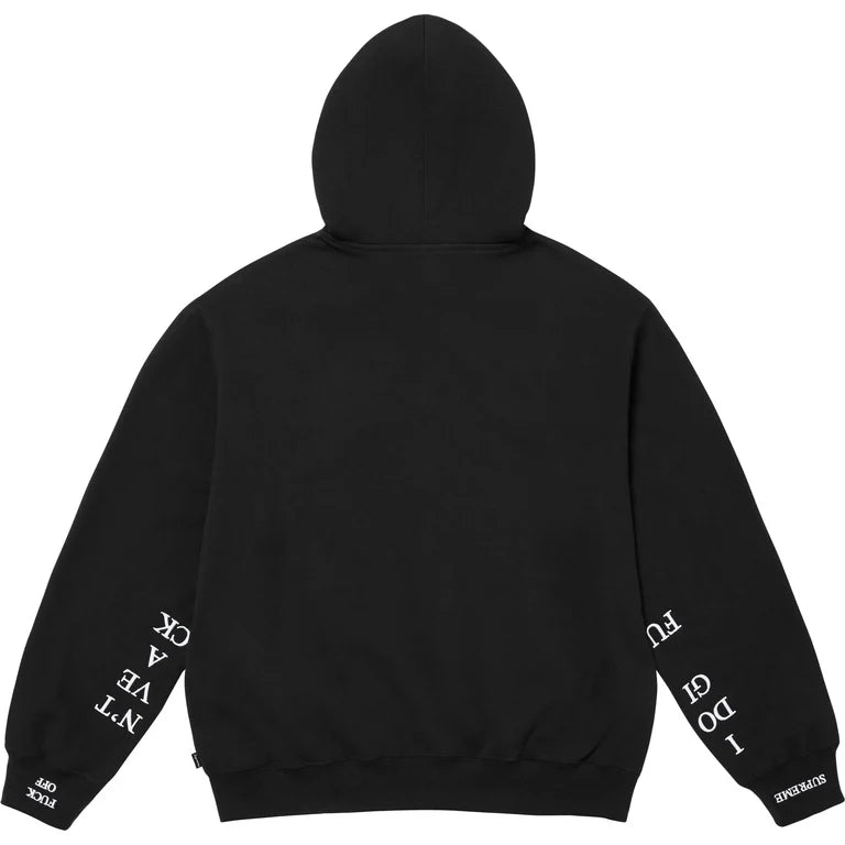 SUPREME IDGAF ZIP UP HOODED SWEATSHIRT IN BLACK