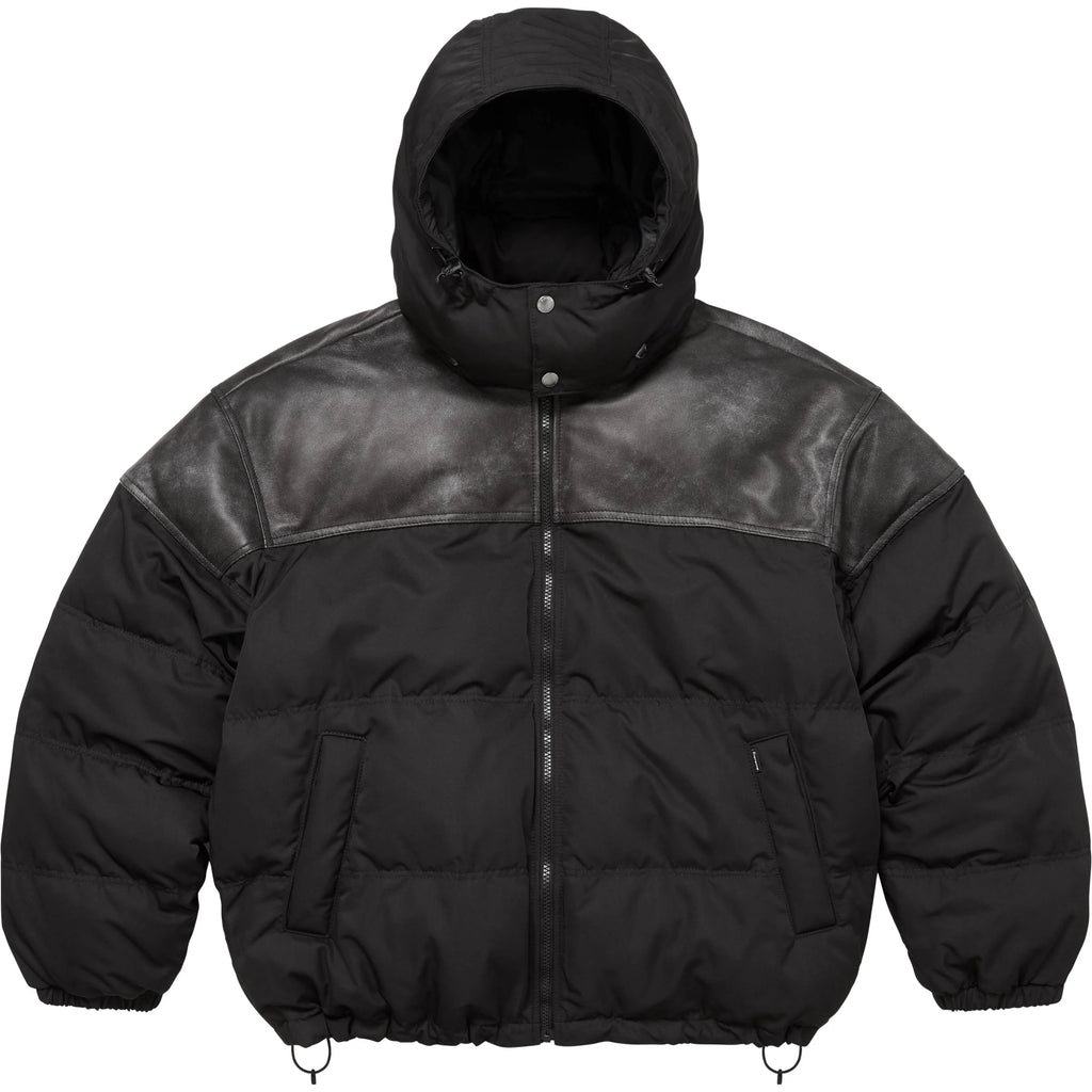 SUPREME LEATHER YOKE PUFFER JACKET