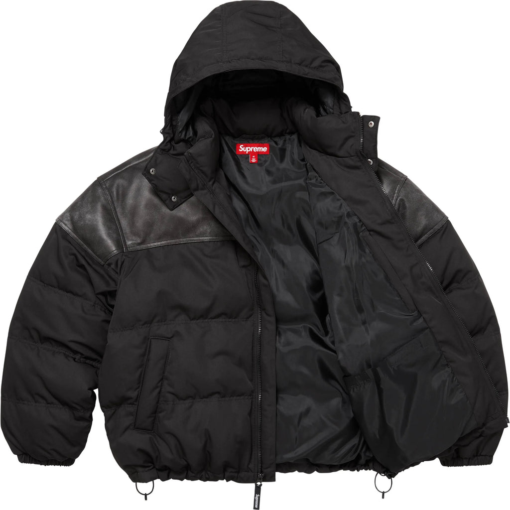 SUPREME LEATHER YOKE PUFFER JACKET