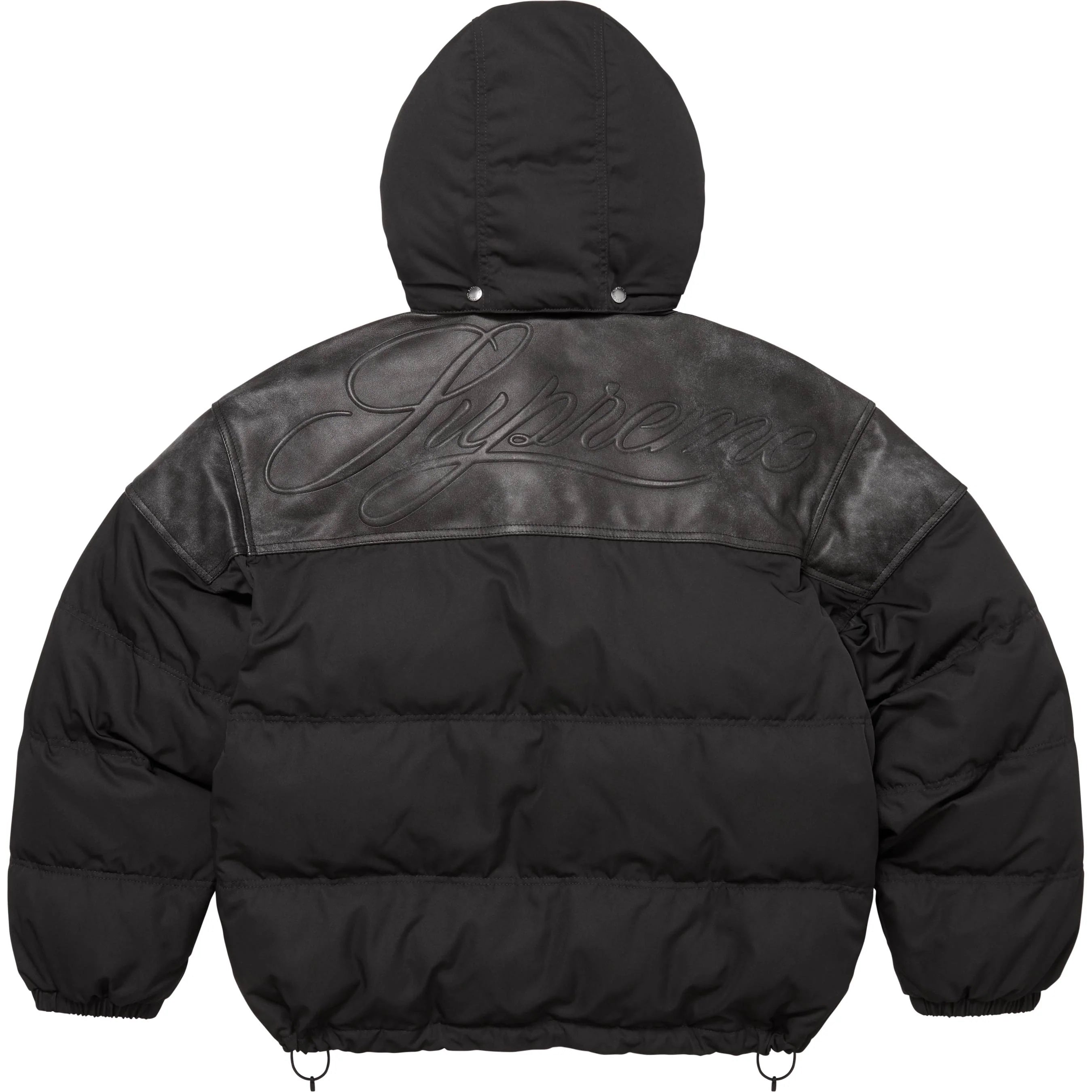 SUPREME LEATHER YOKE PUFFER JACKET