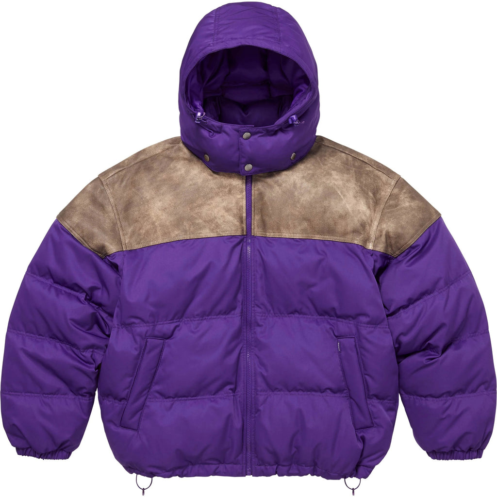 SUPREME LEATHER YOKE PUFFER JACKET