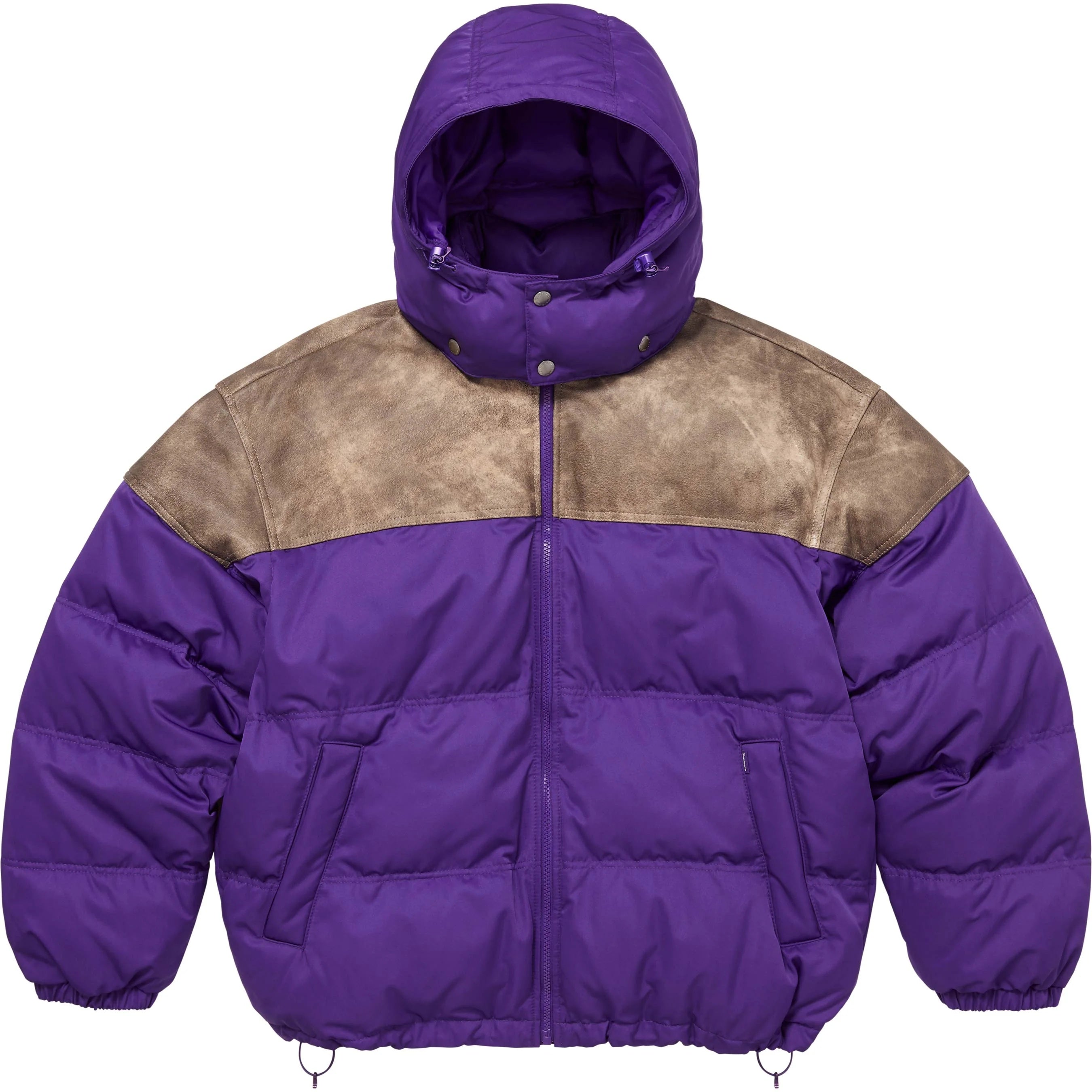 SUPREME LEATHER YOKE PUFFER JACKET