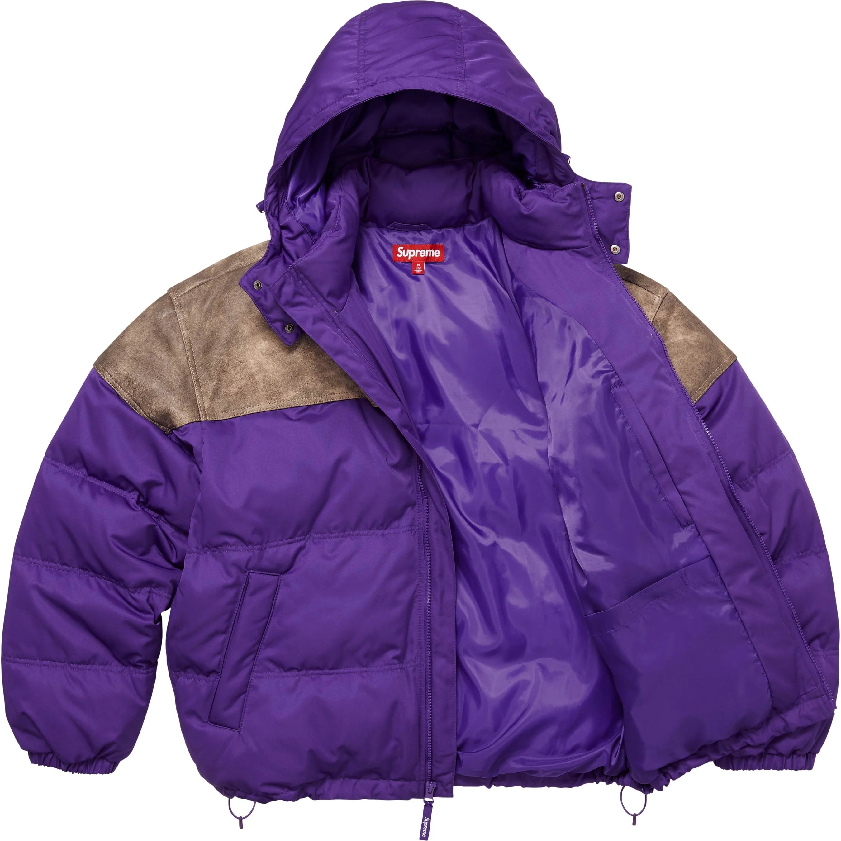 SUPREME LEATHER YOKE PUFFER JACKET