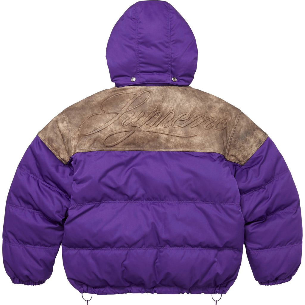 SUPREME LEATHER YOKE PUFFER JACKET