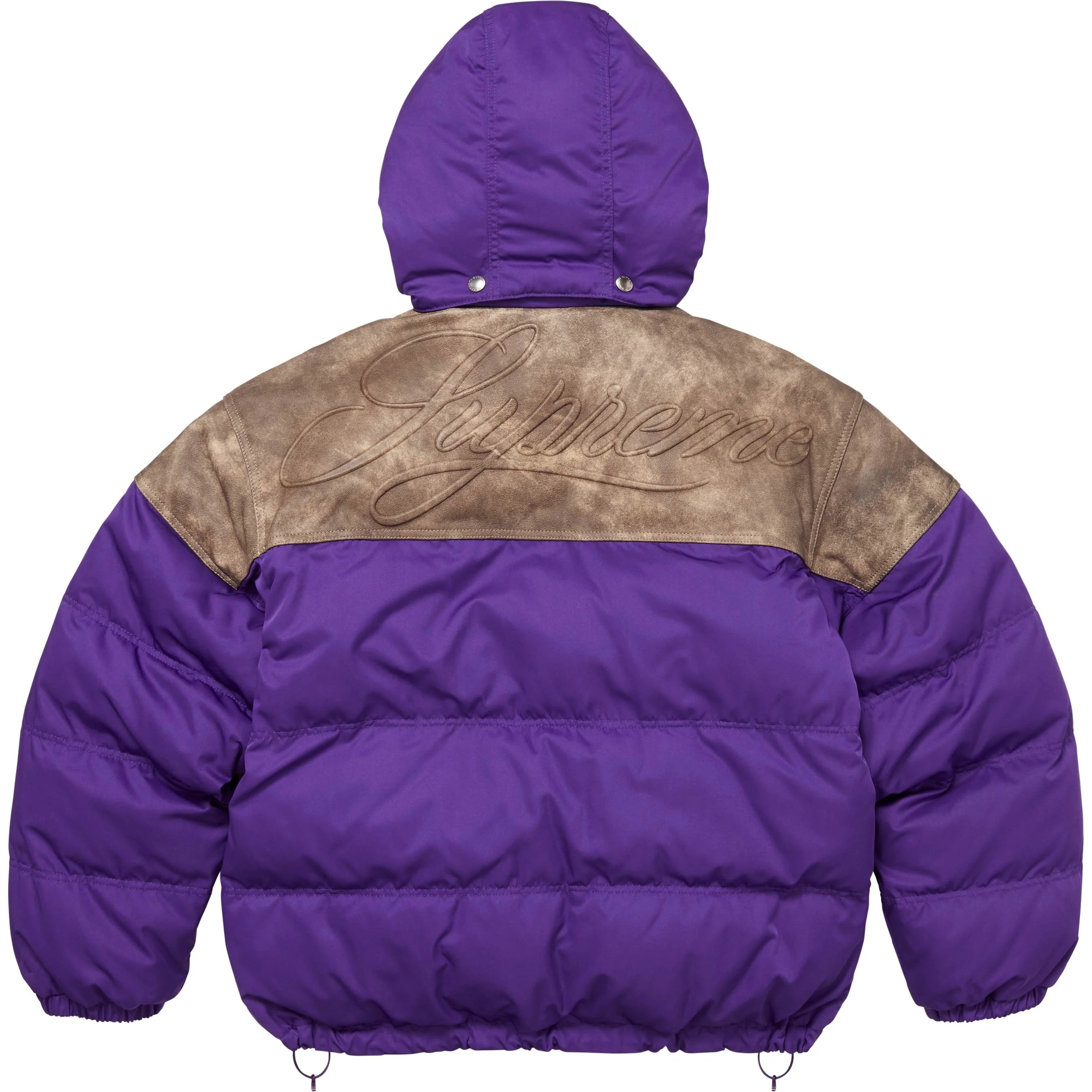 SUPREME LEATHER YOKE PUFFER JACKET