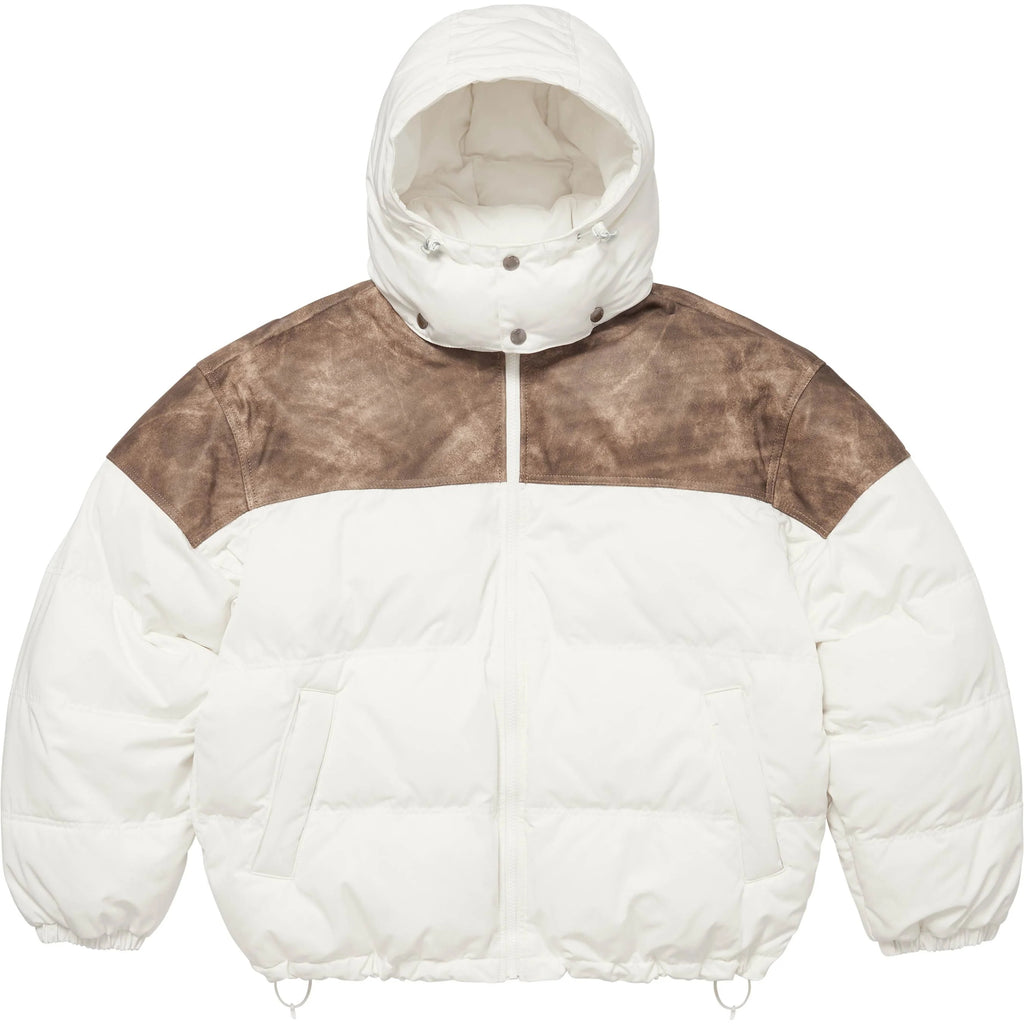 SUPREME LEATHER YOKE PUFFER JACKET