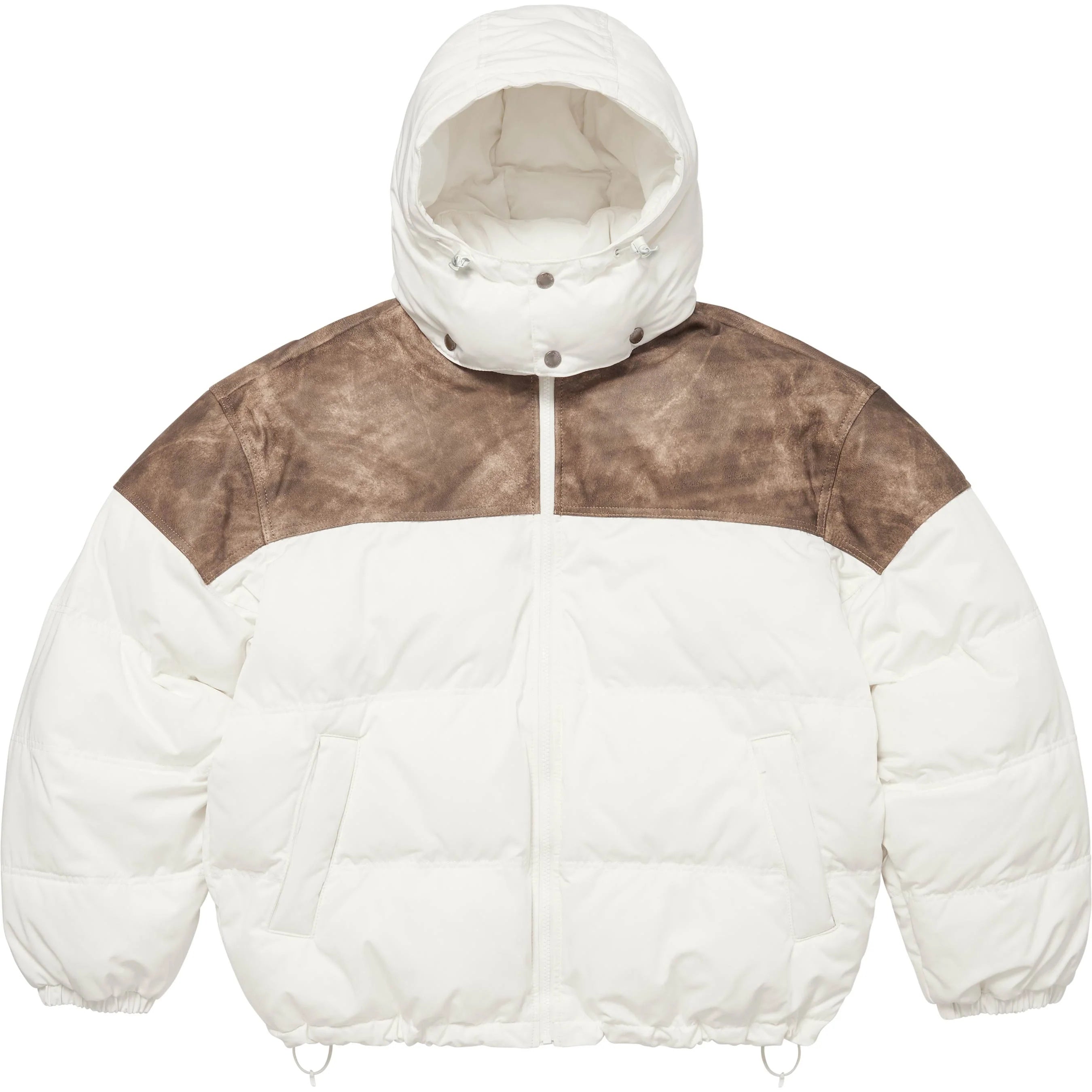 SUPREME LEATHER YOKE PUFFER JACKET