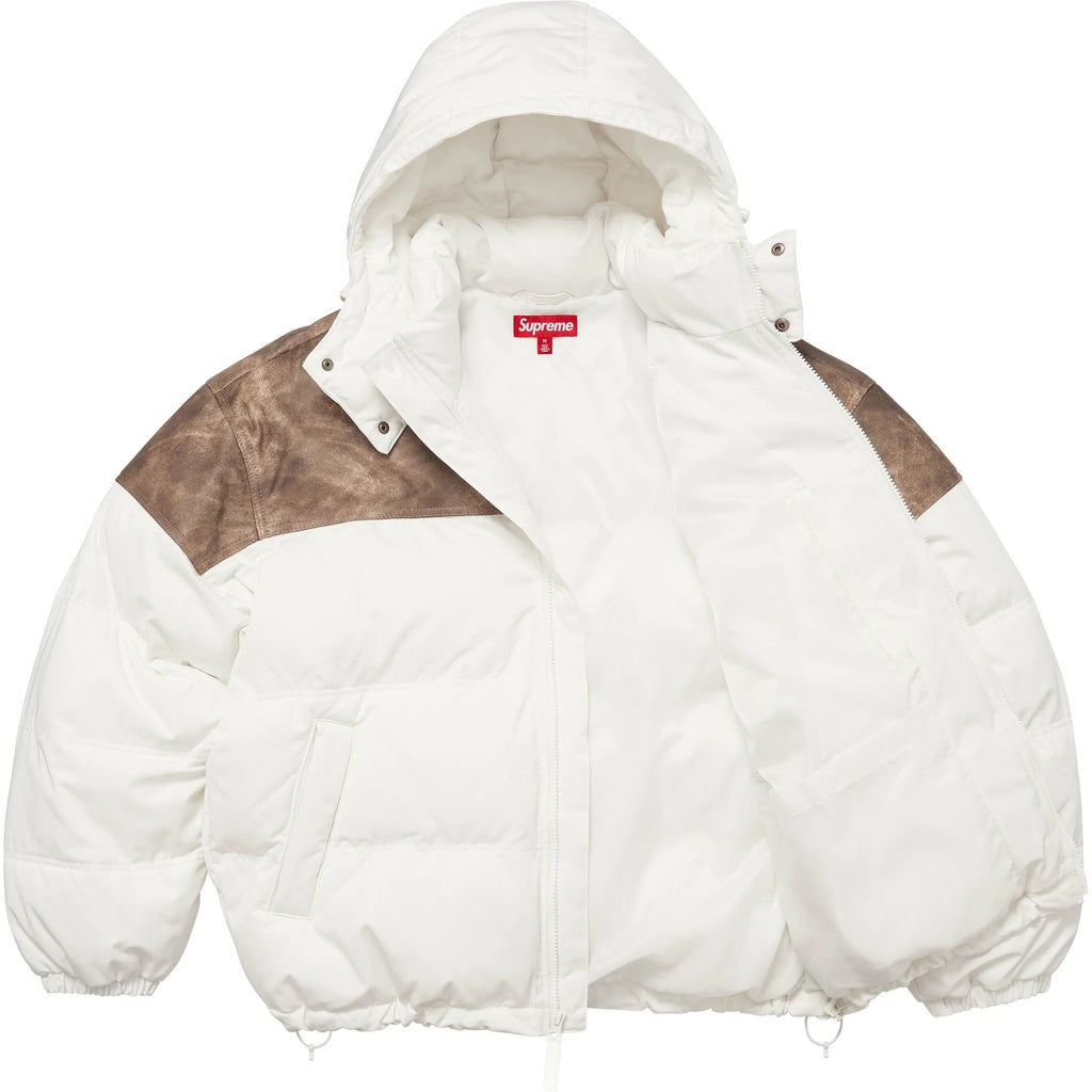 SUPREME LEATHER YOKE PUFFER JACKET