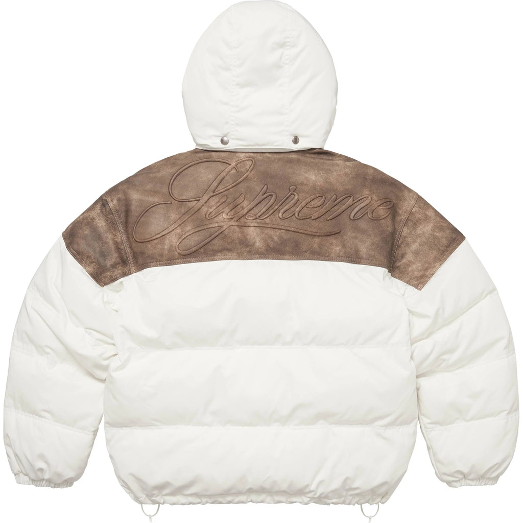 SUPREME LEATHER YOKE PUFFER JACKET
