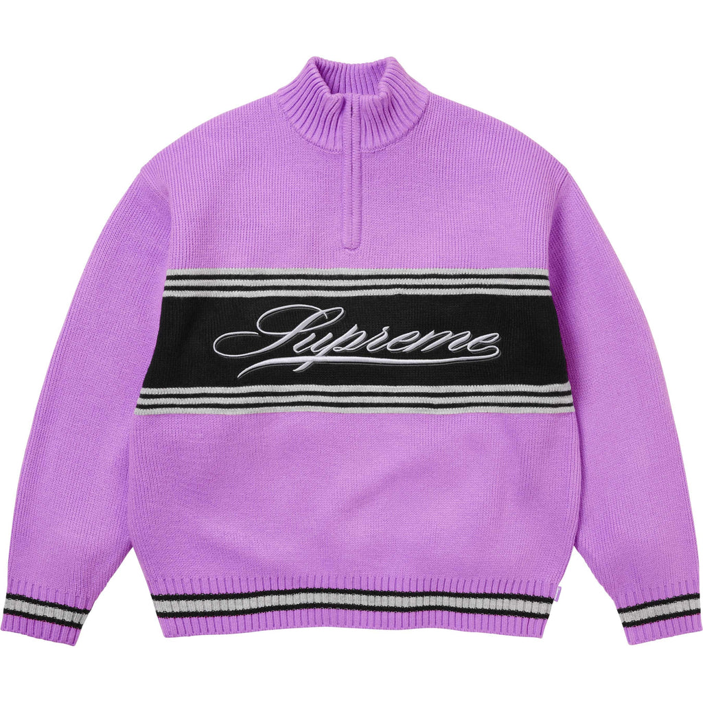 SUPREME SCRIPT STRIPE HALF ZIP SWEATER