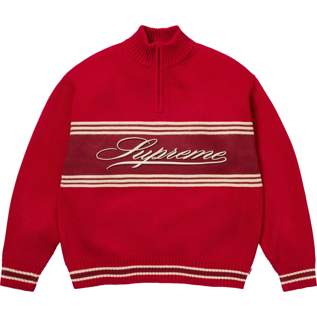 SUPREME SCRIPT STRIPE HALF ZIP SWEATER