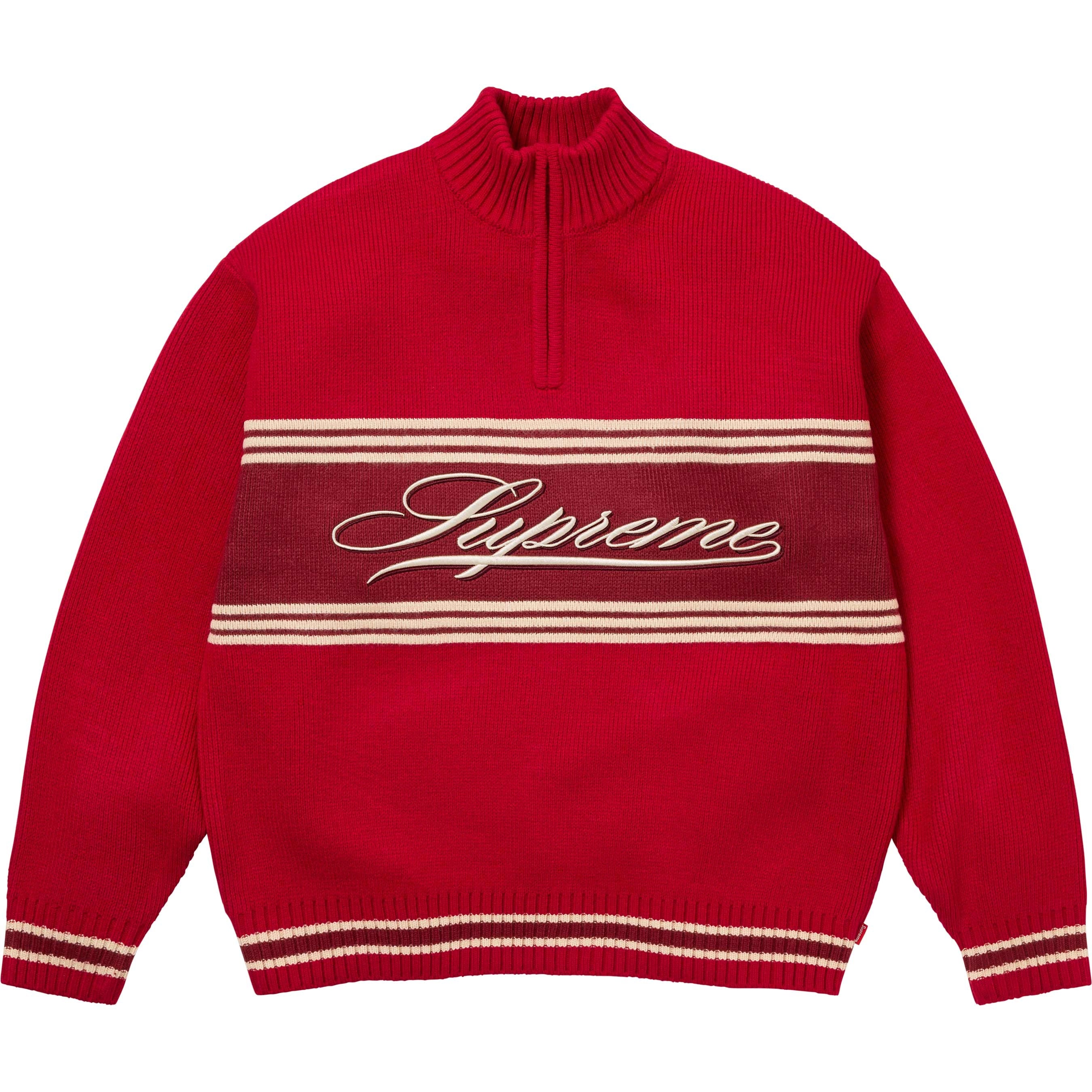 SUPREME SCRIPT STRIPE HALF ZIP SWEATER