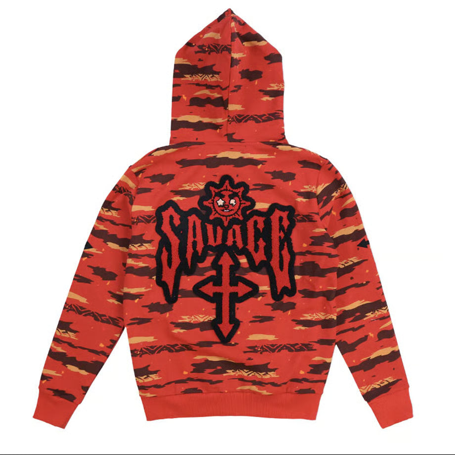 GLO GANG SAVEGE ZIP-HOODIE IN RED CAMO