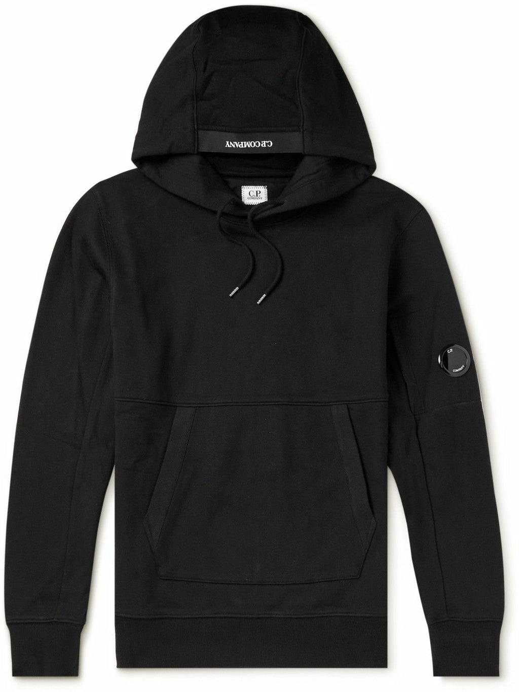 C.P. COMPANY SLIM-FIT LOGO-APPLIQUÉD COTTON-JERSEY HOODIE “BLACK”