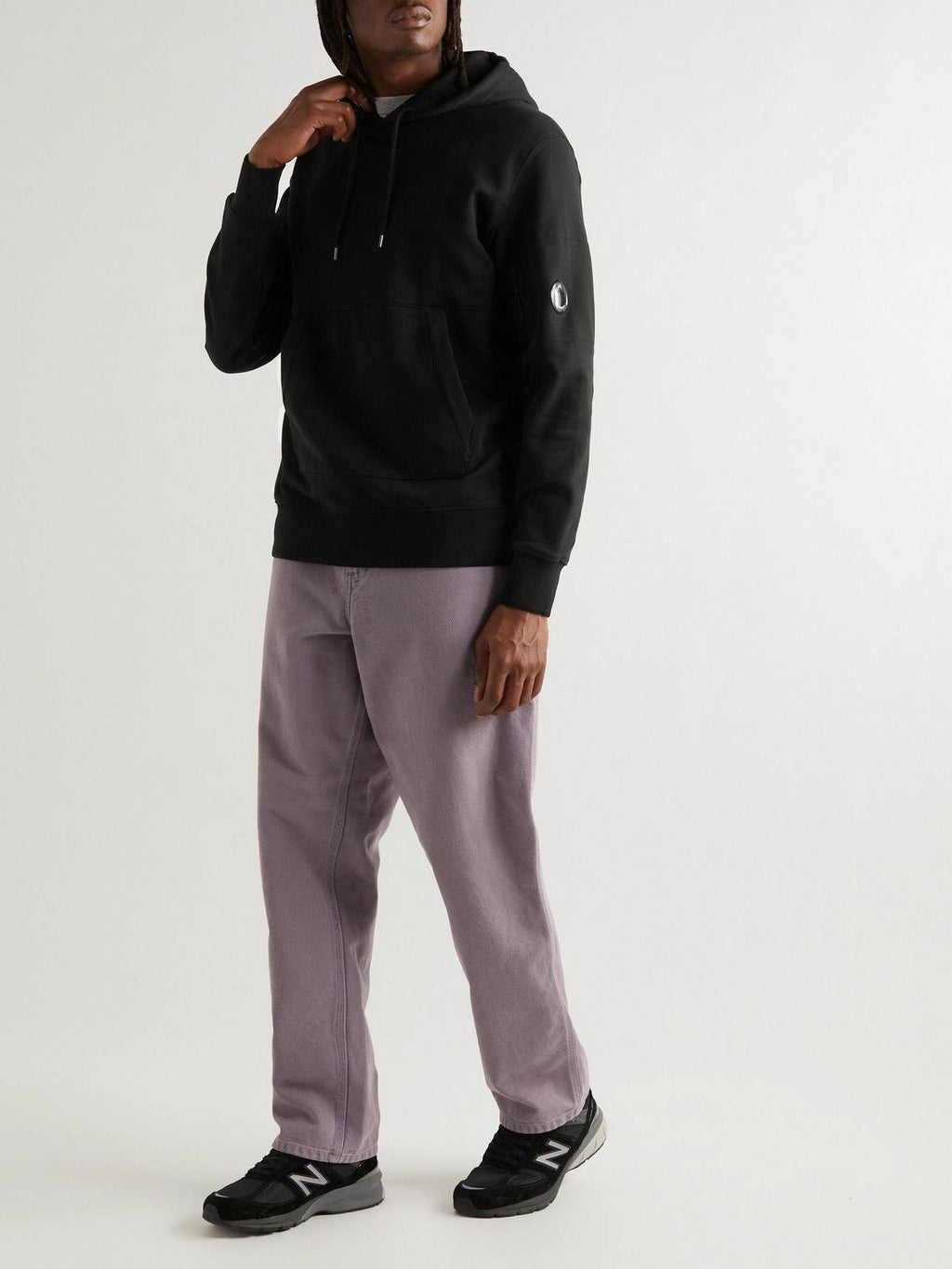 C.P. COMPANY SLIM-FIT LOGO-APPLIQUÉD COTTON-JERSEY HOODIE “BLACK”