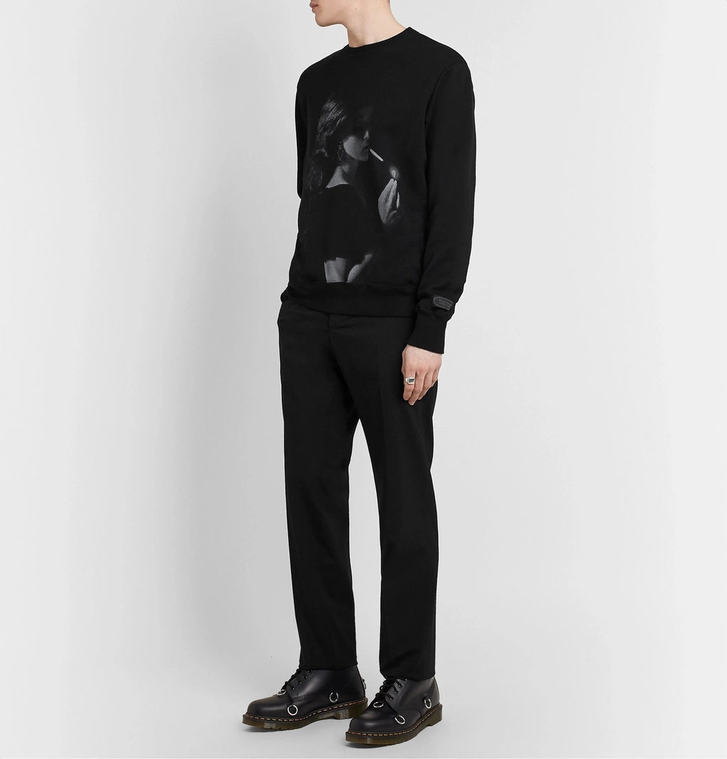UNDERCOVER CINDY SHERMAN PRINTED EMBROIDERED LOOPBACK COTTON JERSEY SWEATSHIRT IN BLACK