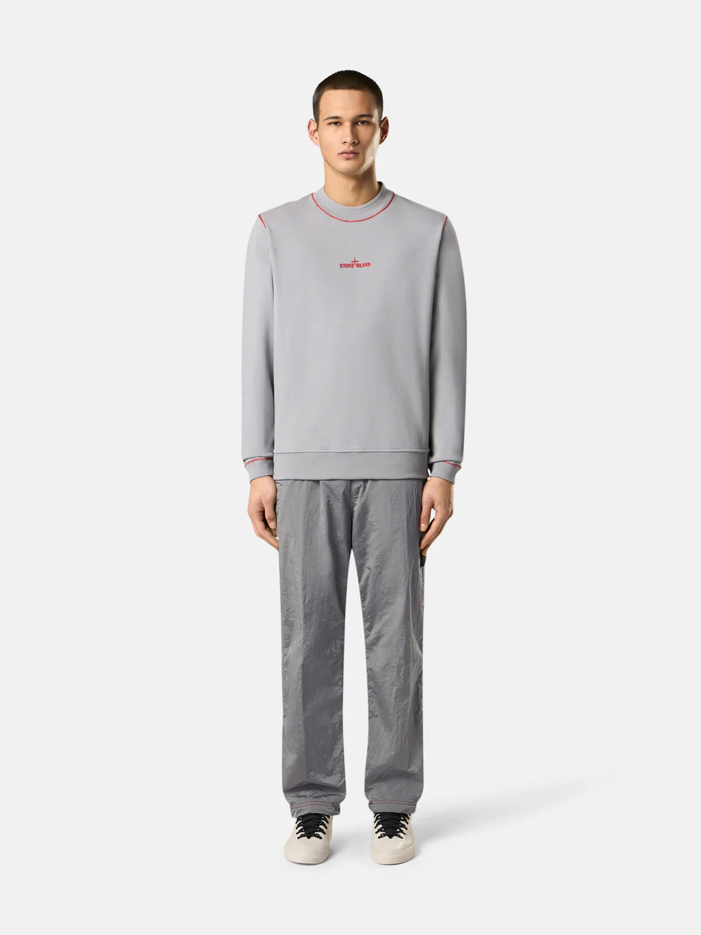 STONE ISLAND COTTON FLEECE CREWNECK SWEATSHIRT GREY