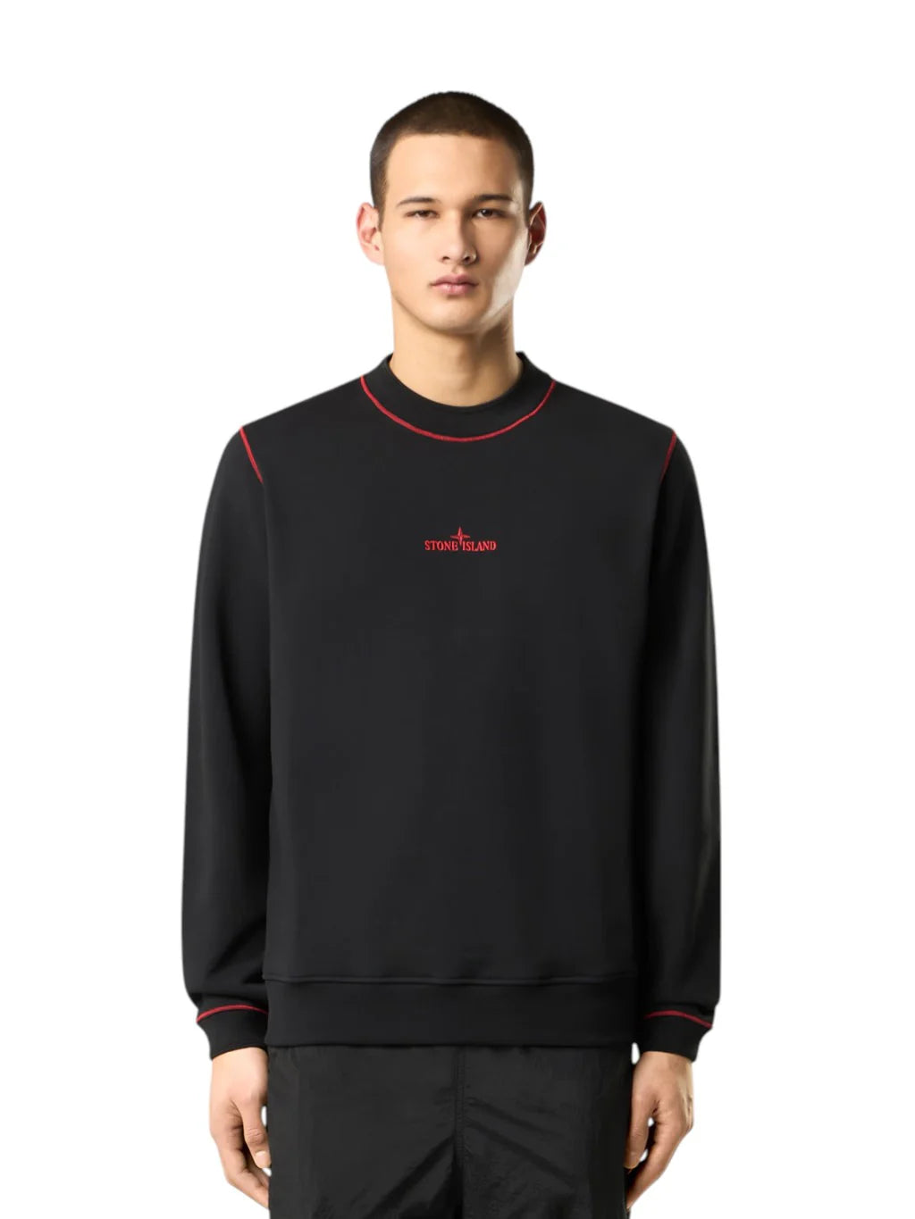 STONE ISLAND COTTON FLEECE CREWNECK SWEATSHIRT BLACK