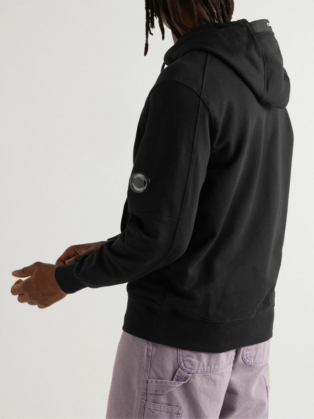 C.P. COMPANY SLIM-FIT LOGO-APPLIQUÉD COTTON-JERSEY HOODIE “BLACK”