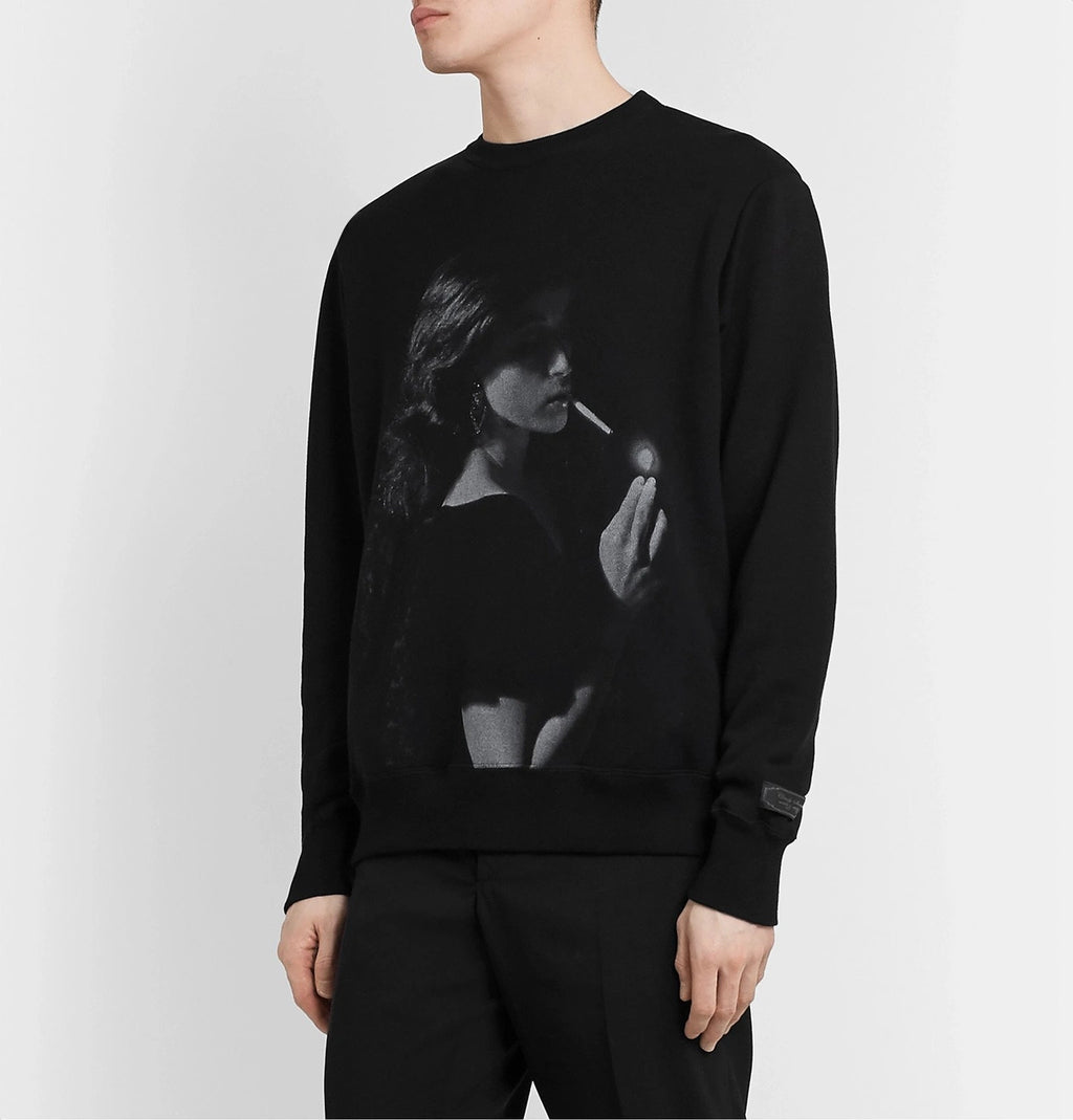 UNDERCOVER CINDY SHERMAN PRINTED EMBROIDERED LOOPBACK COTTON JERSEY SWEATSHIRT IN BLACK