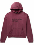 ENFANTS RICHES DÉPRIMÉS THRASHED DISTRESSED LOGO-PRINT COTTON-JERSEY HOODIE IN BURGUNDY