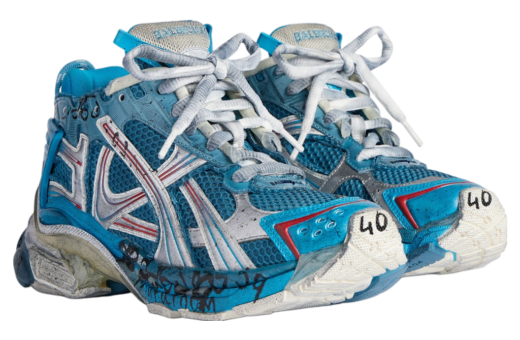 BALENCIAGA RUNNER MARATHON SNEAKER IN WHITE/BLUE