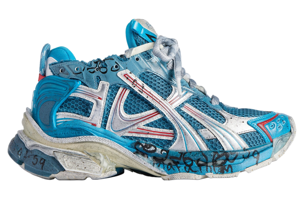 BALENCIAGA RUNNER MARATHON SNEAKER IN WHITE/BLUE