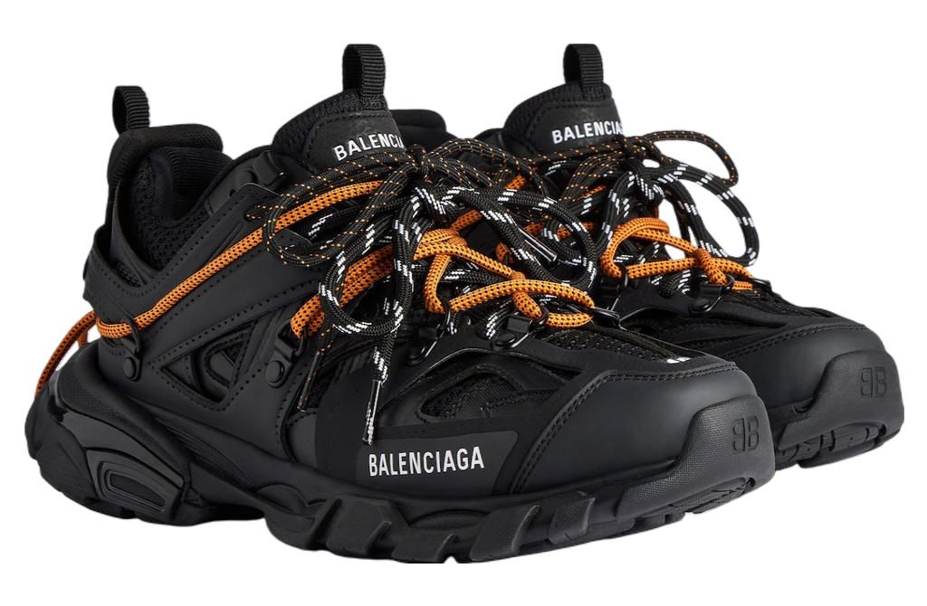 BALENCIAGA TRACK TRAIL LACES IN BLACK / ORANGE