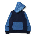 A BATHING APE BAPE SHARK SPLICING HOODED ZIPPER IN NAVY BLUE